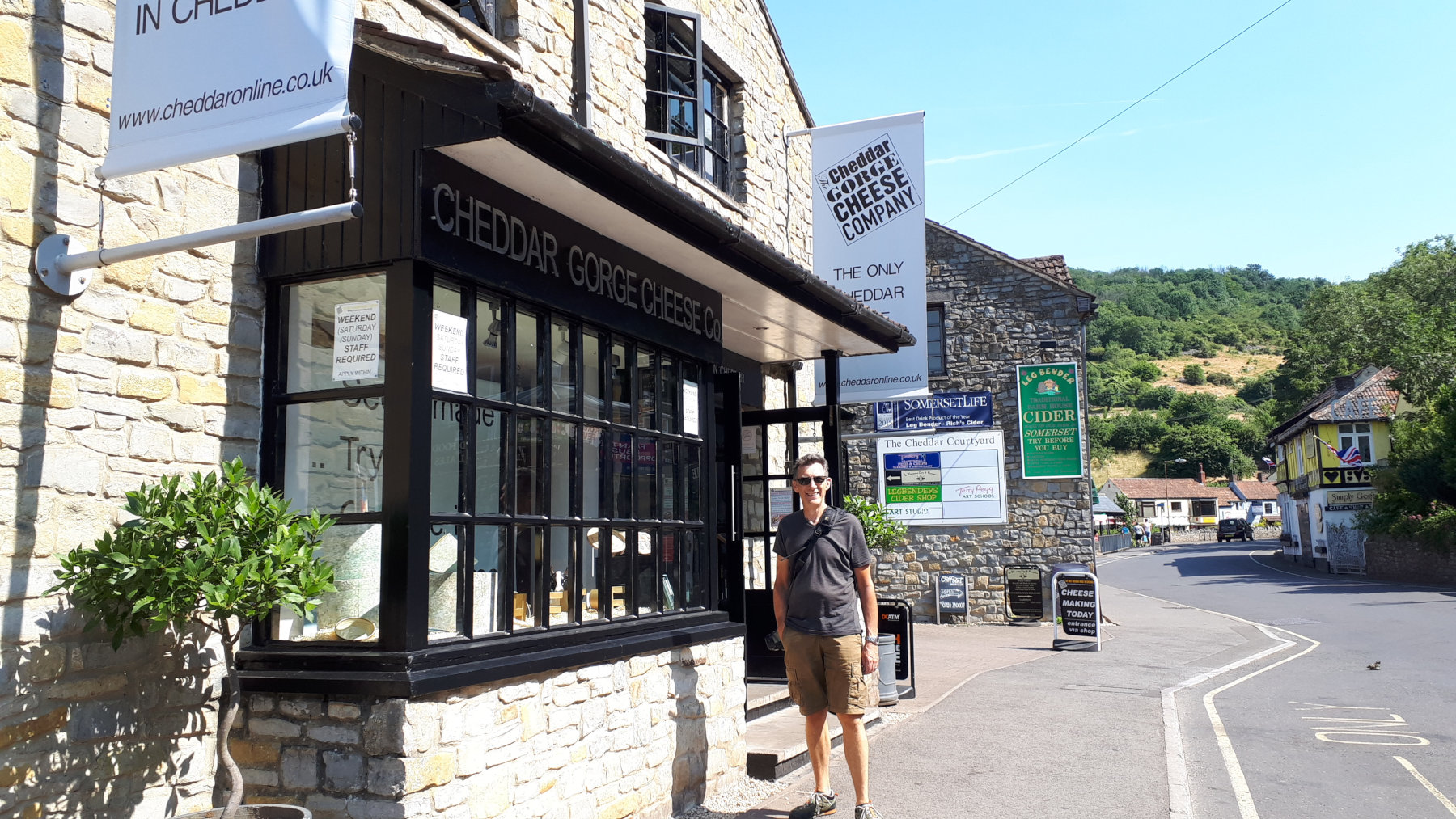 Julian aka self-confessed cheese addict, outside the cheddar cheese shop!