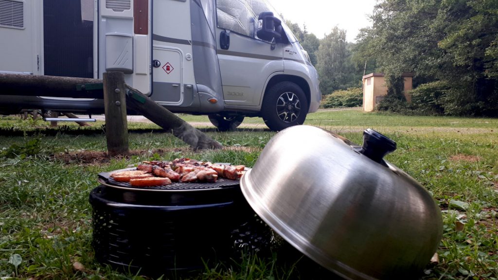 Making use of the empty pitch next door to get the dinner on!