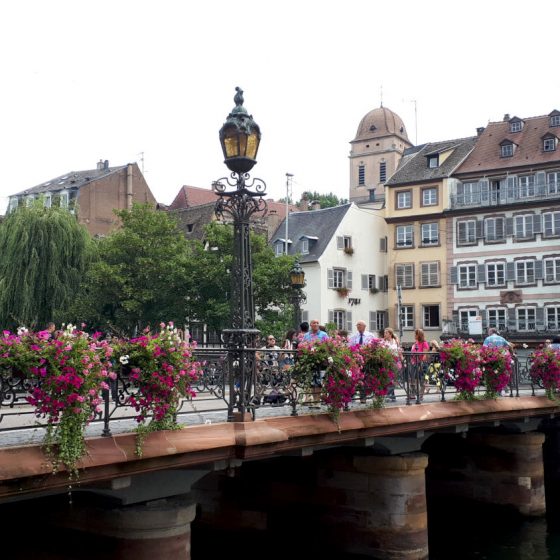 Floral baskets on the bridge in Strasbourg