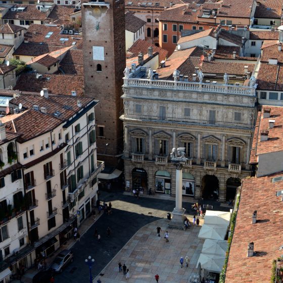 Verona view of Piazza Erbe from the Torre de Lamberti
