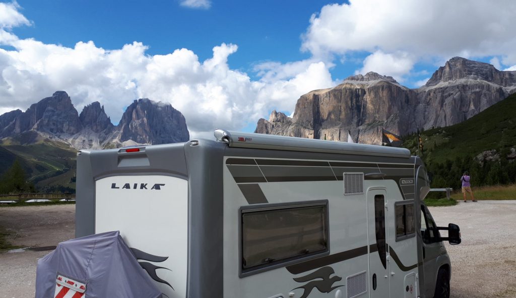 A spectacular parking place for our motorhome in the heart of the Italian Dolomites