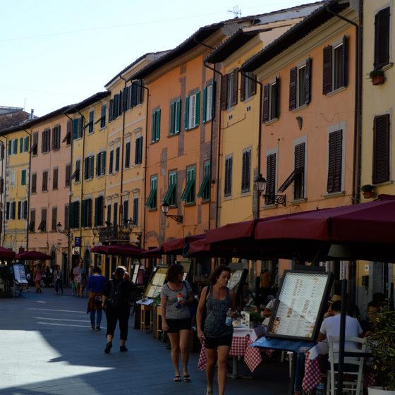Pisa street lined with restaurants