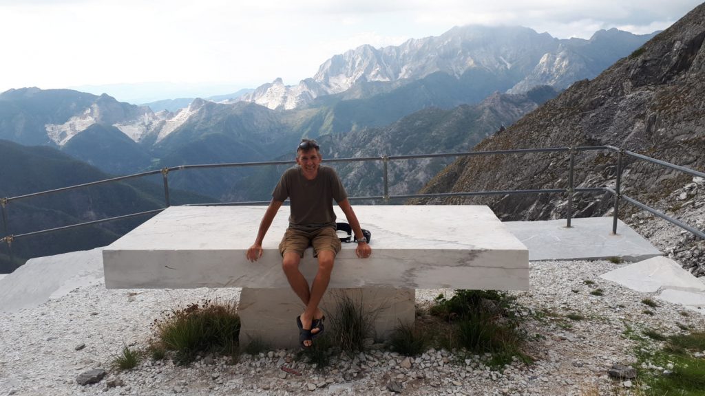 Giant marble table in the Carrara marble mountains