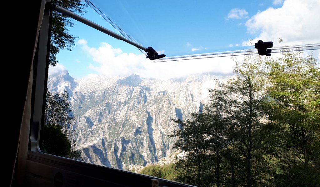 View of the Carrara mountains from the motorhome window