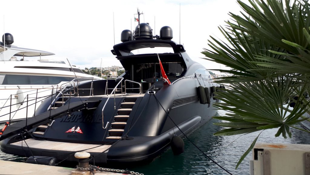 Neoprene black matt yacht in San Remo marina