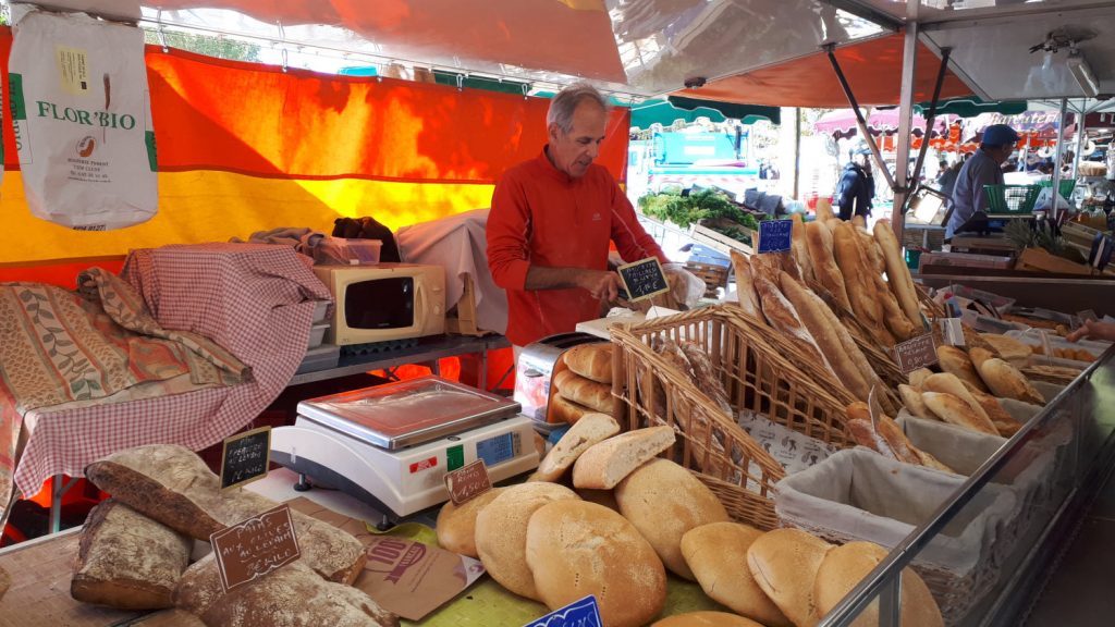 Hand sliced bread at the market in Aix-en-provence