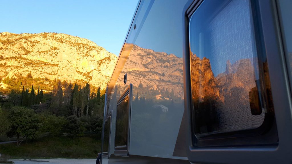 Buzz Laika motorhome soaking up the afternoon sun