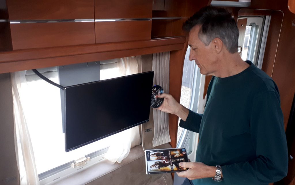 Watching DVDs in the Laika Kreos Motorhome