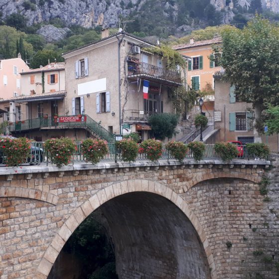 The Cascades restaurant with river view on the bridge at Moustiers