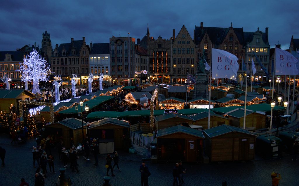 Bruges Markt square after dark