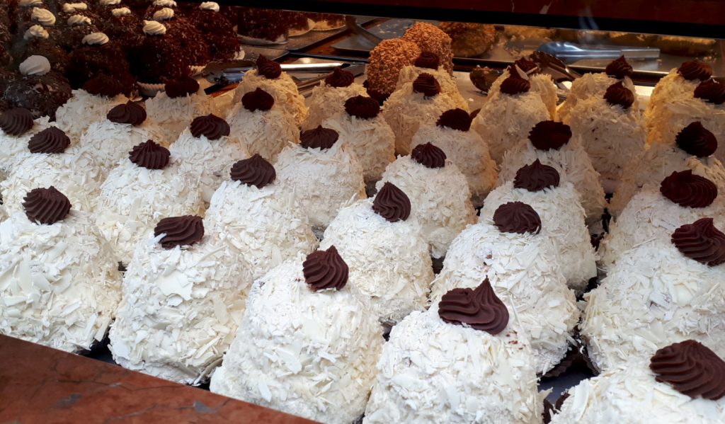 The 'wonderful' cakes in the Aux-Merveilleux window display, Lille