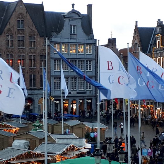 Bruges flags in Markt square