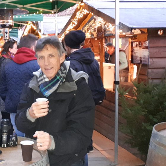 Enjoying a Vin Chaud at the Liege market - would be rude not to!