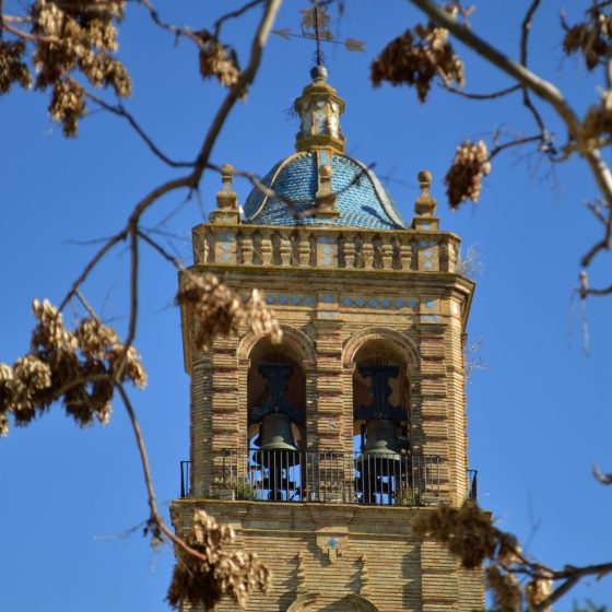 Bell tower Montilla with blue and gold dome