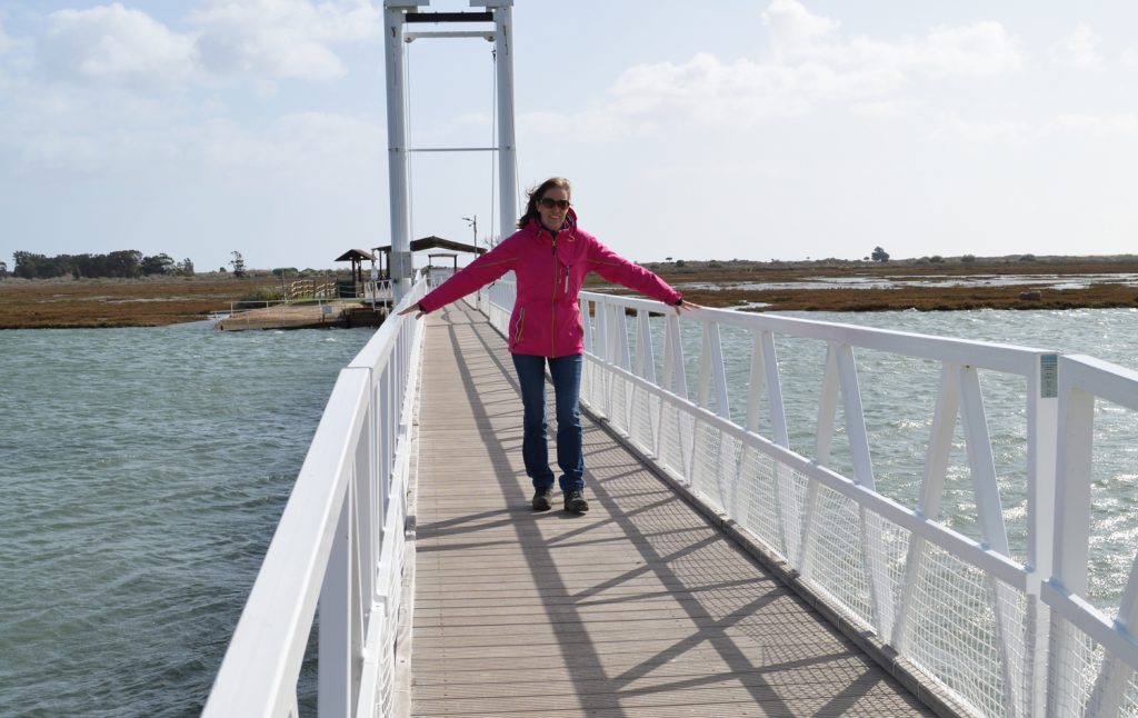 Algarve IlhaTavira - Marcella on bridge to Barril Beach