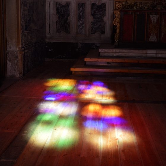 Evora Cathedral stained glass reflection