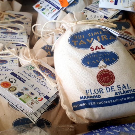 Bags of Tavira salt for sale in the market