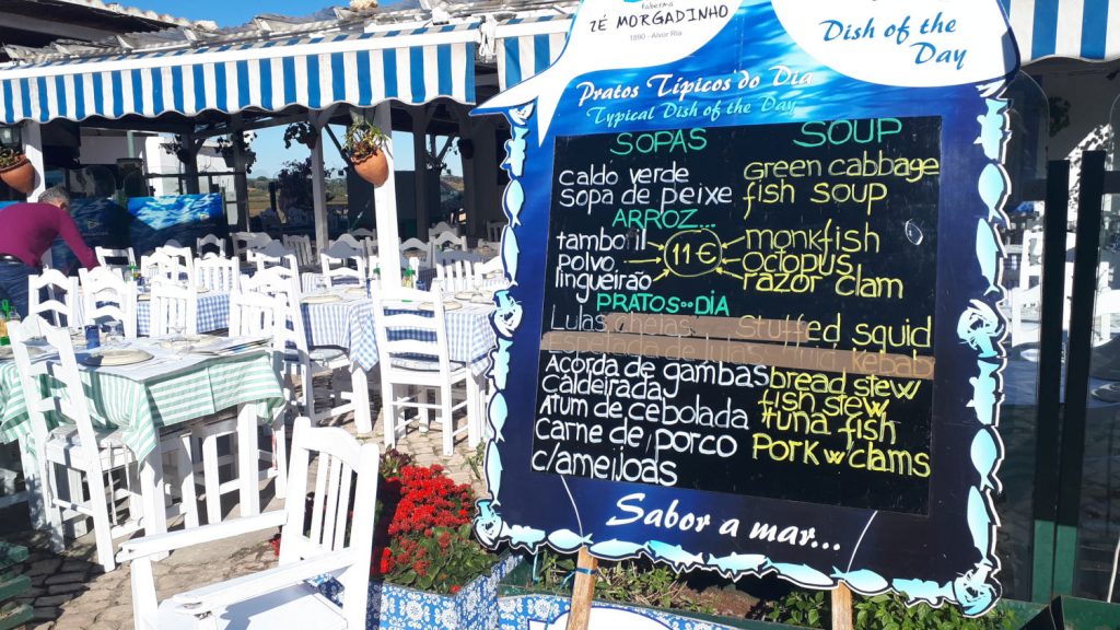 Alvor fish restaurant menu by the harbour