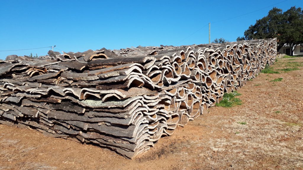 Stacks of cork ready for processing