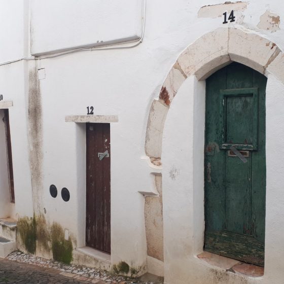Typical charming Estremoz street with interesting doorways