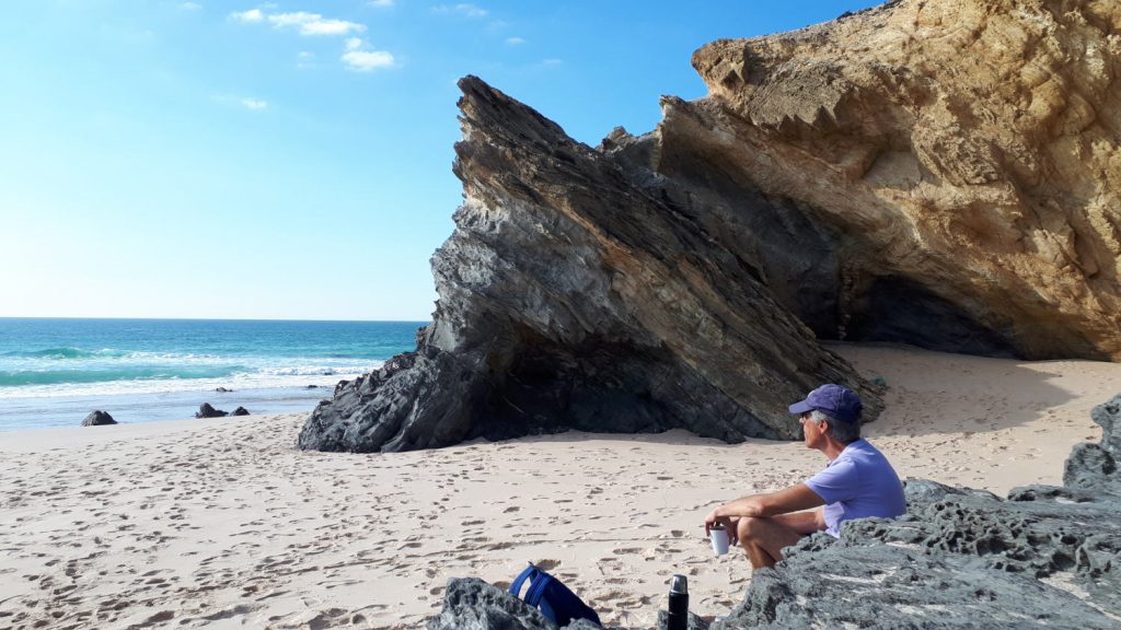 Stopping for coffee on the beach at Porto Covo