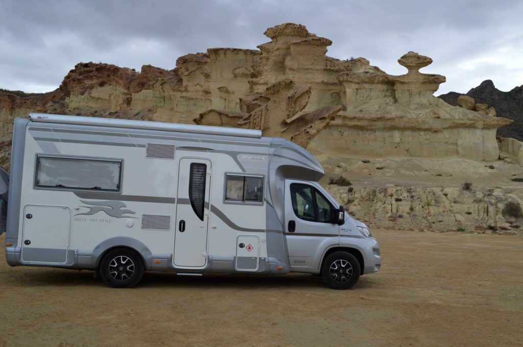 Buzz parked at the Bolnuevo erosions