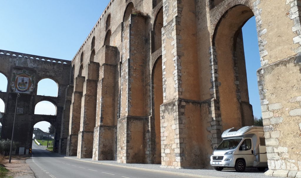 Buzz Laika Kreos 3008 Motorhome parked at Elvas aqueduct