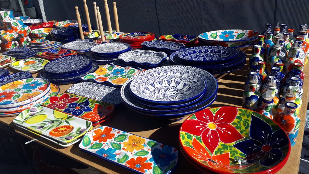 Colourful, painted pottery in Mijas