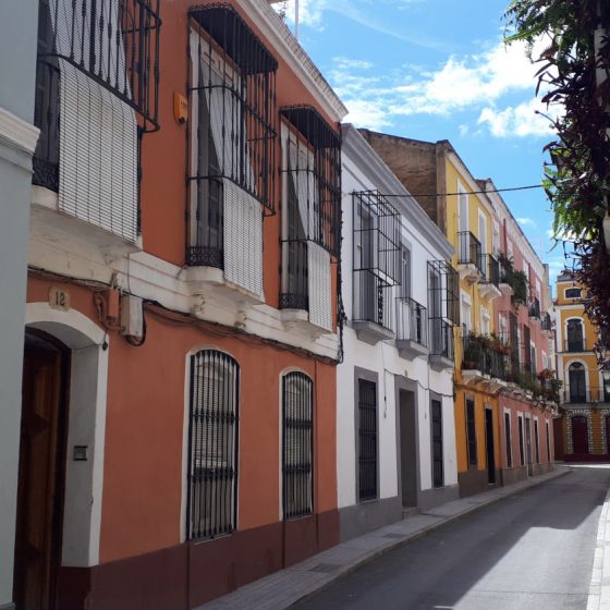 Colourful houses in a typical Badajoz residential street