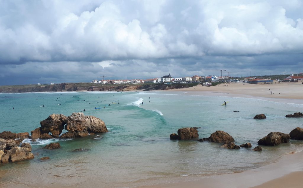 Surfers trying their luck at Baleal beach