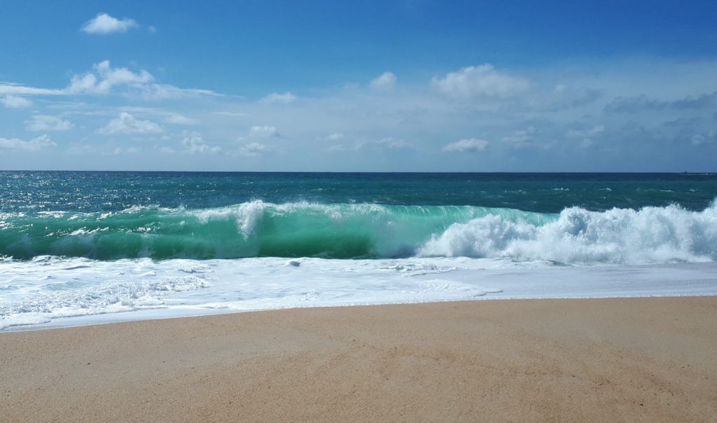 Curling surf on Nazare's North beach