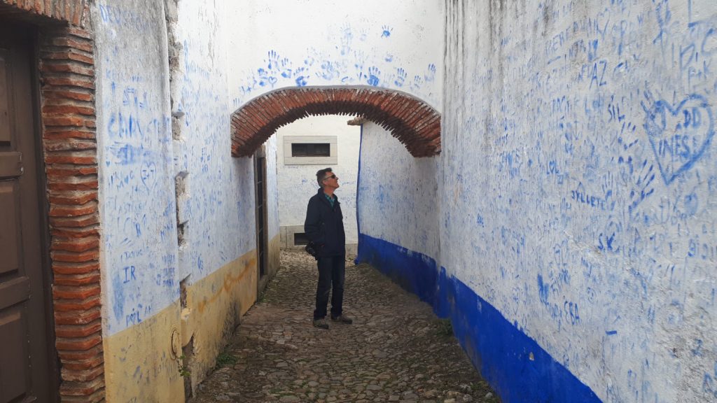 Graffiti - a big problem for Obidos, but at least it's all one colour!