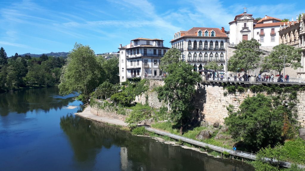 Buildings lining Amarante's riverbank