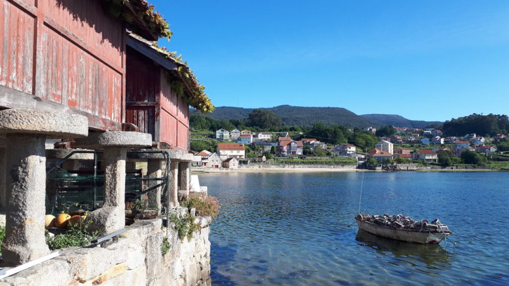 Horreos, grain stores, on the waterfront at Combarro