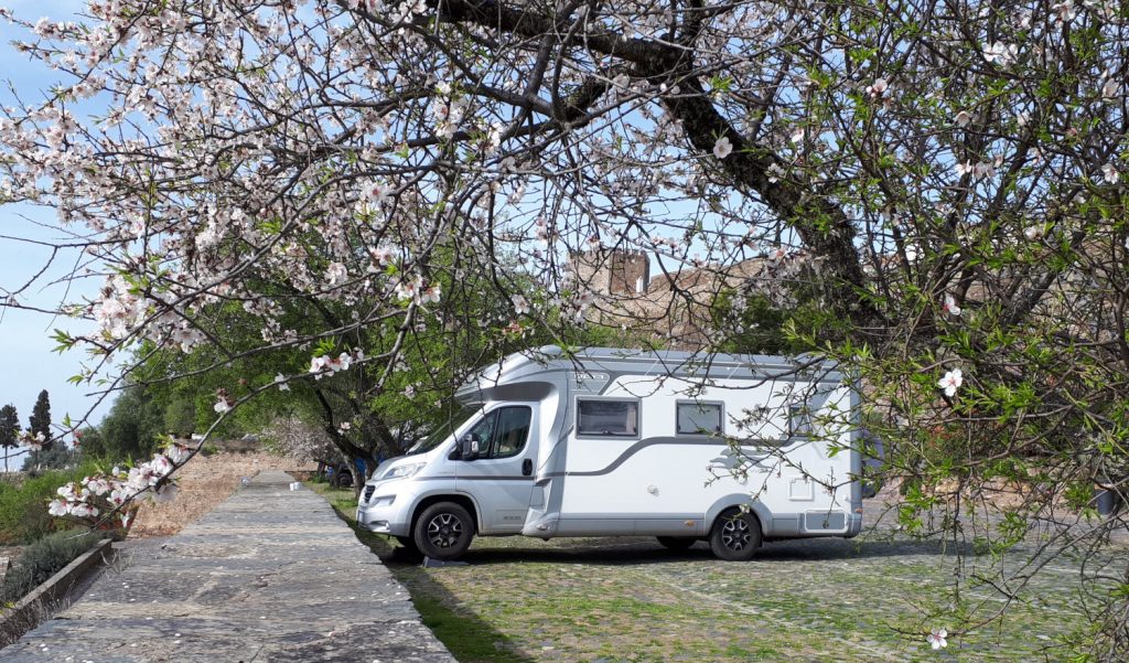 Buzz Laika at the motorhome aire in Monsaraz, Portugal, one of our favourite places.