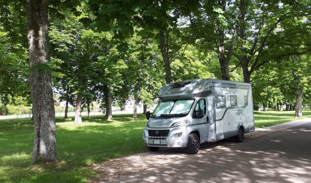 Buzz Laika the motorhome nice and shady in a nearby road