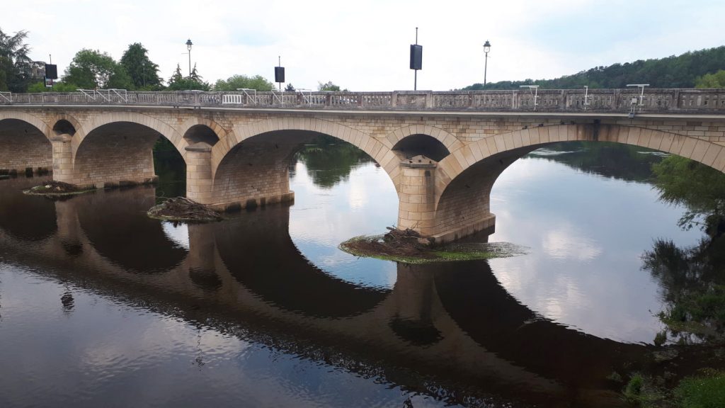 Chauvigny arched stone bridge over the river Vienne
