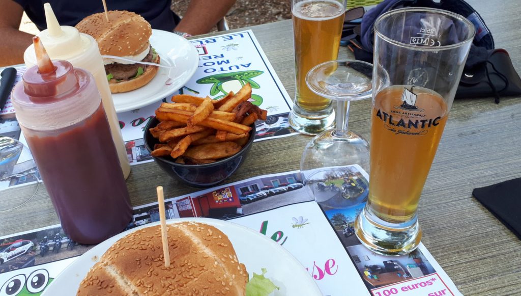 A big burger, fries and a beer - yum!