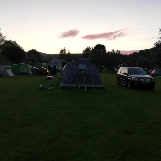 The tent area of the campsite in the evening