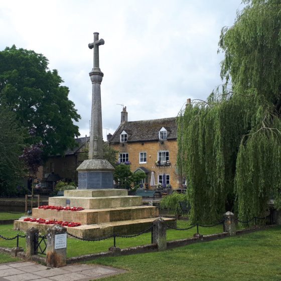 The war memorial by the river in Bourton on the Water