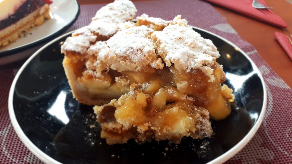 A giant slice of German apple streusel cake - filling but delicious