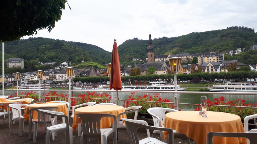 Our riverside drinking spot looking back over the river to Cochem old town