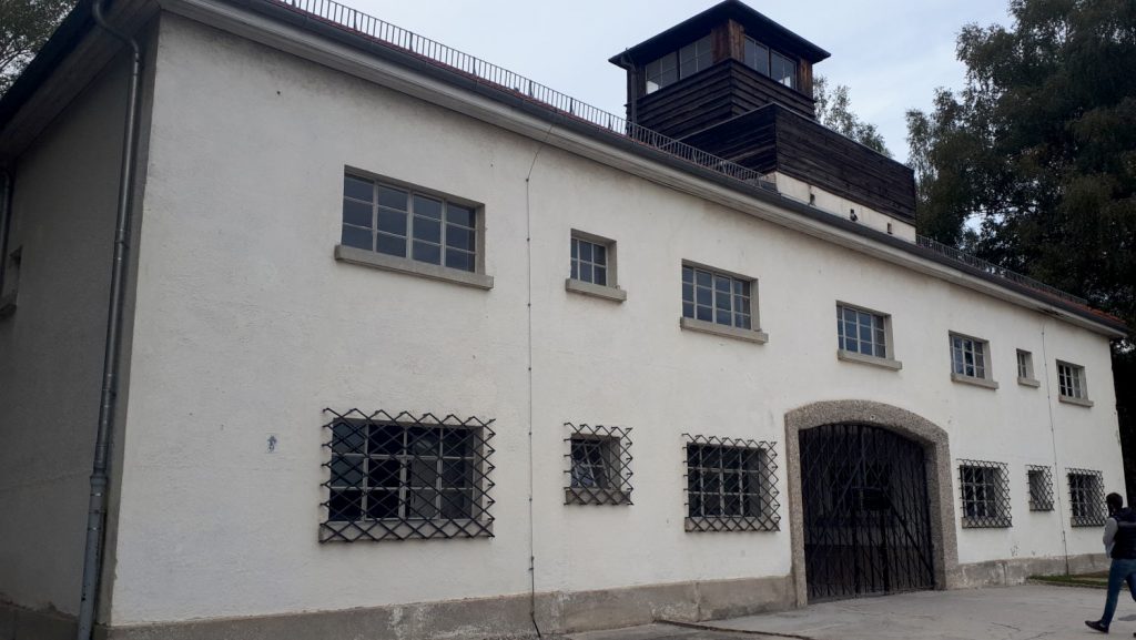 The entrance/exit gateway building from inside the grounds