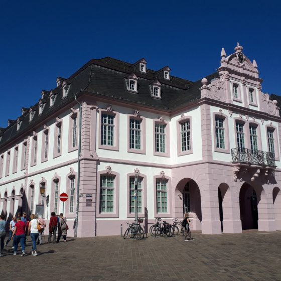 One of Trier's grand old buildings pretty in pink