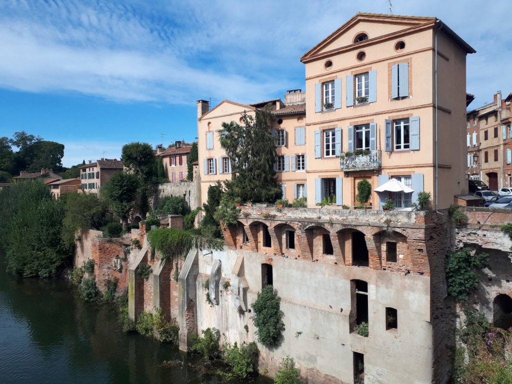 The spectacular riverside setting of the old town of Albi on the river Tarn