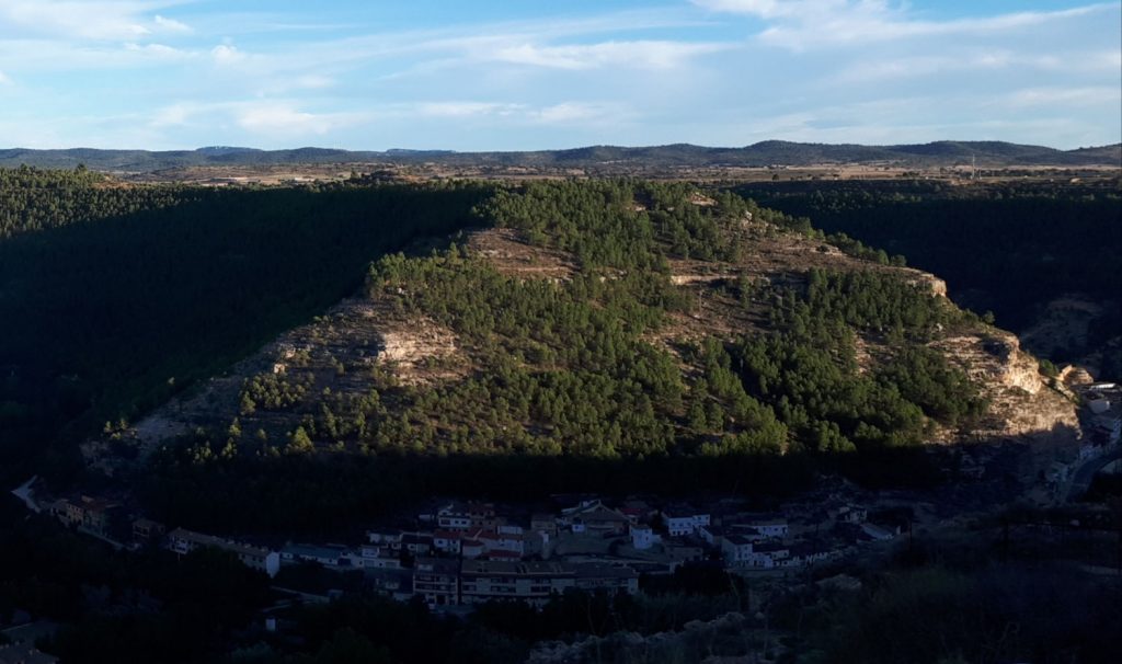 Alcalá del Júcar nestled in the valley below us as we approach