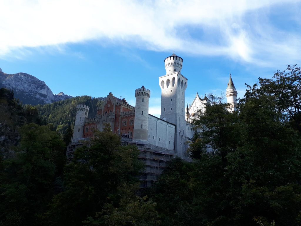 The entranceway to Neuschwanstein Castle - still a sight for sore eyes despite the scaffolding