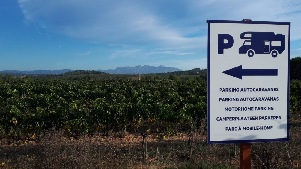 A beautiful setting for motorhome parking with the Montserrat mountains in the distance