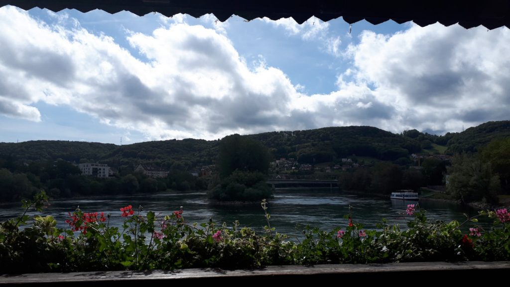 Views across the Rhine from the wooden bridge