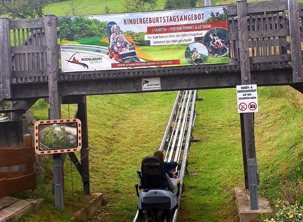 Strapped in and ready to go at the start of the 1500m Rodelbahn track